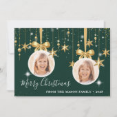 おもしろいクリスマスオーナメントフォトグリーン金ゴールド シーズンカード (正面)