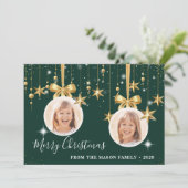 おもしろいクリスマスオーナメントフォトグリーン金ゴールド シーズンカード (スタンド正面)