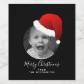 おもしろいクリスマスカスタムフォトサンタハットの家族の名前 ワインラベル (シングルラベル)