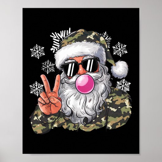 おもしろいクリスマスカモフラージュ迷彩柄サンタハローハンティン ポスター (正面)