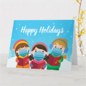 おもしろいクリスマスカロラーズイン顔マスクホリデー カード (黄色い花)