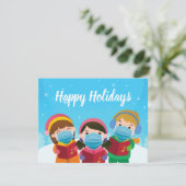 おもしろいクリスマスカロラーズイン顔マスクホリデー シーズンカード (スタンド正面)