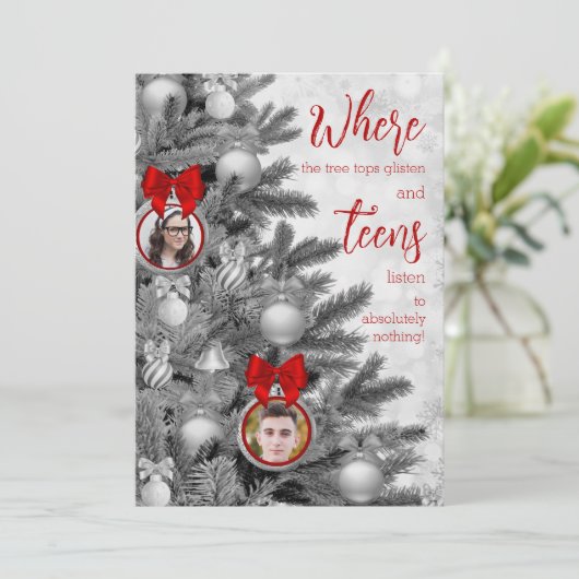 おもしろいクリスマスカードキッズ家族写真十代 シーズンカード (スタンド正面)