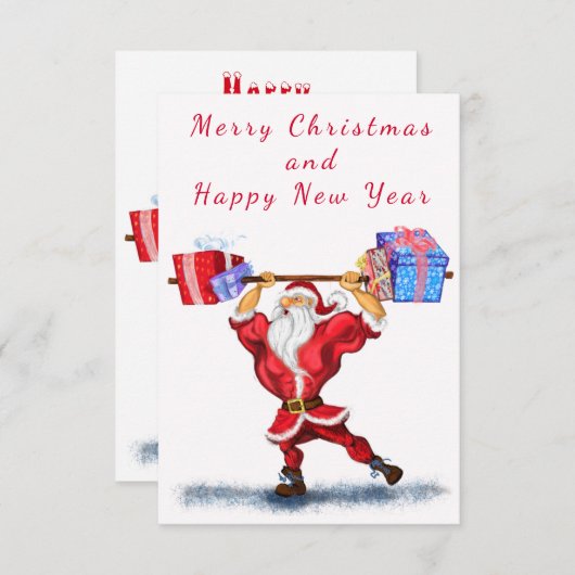 おもしろいクリスマスカードボディビルダーSanta with Gift (正面/裏面)