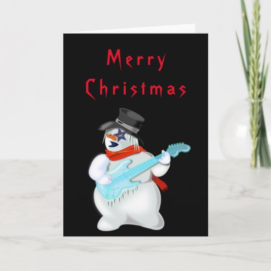 おもしろいクリスマスカード雪だるまロックギタリスト カード (正面)