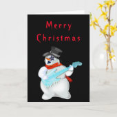おもしろいクリスマスカード雪だるまロックギタリスト カード (黄色い花)
