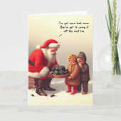 おもしろいクリスマスカード – 石炭と屋根の上のサンタ シーズンカード (正面)