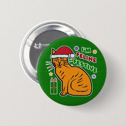 おもしろいクリスマスキャットフェラインフェスティバルホリデーパン 缶バッジ (正面&裏面)