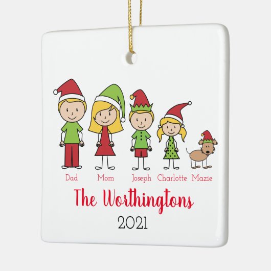 おもしろいクリスマスキャラクターパーソナライズされたファミリー セラミックオーナメント (左)