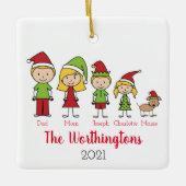 おもしろいクリスマスキャラクターパーソナライズされたファミリー セラミックオーナメント (正面)