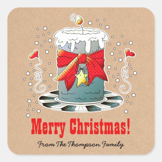 おもしろいクリスマスキャンドルクラフト紙カスタム スクエアシール (正面)