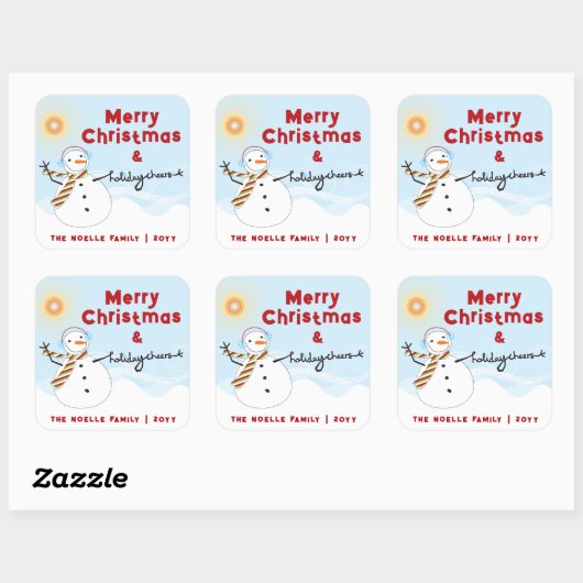 おもしろいクリスマスキュート雪だるま応援ホリデースタンプ スクエアシール (シート)