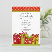 おもしろいクリスマスギフトホリデーパーティ招待状 招待状 (スタンド正面)