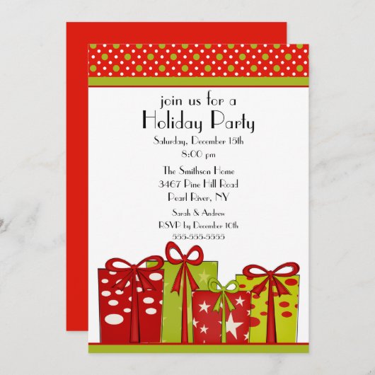 おもしろいクリスマスギフトホリデーパーティ招待状 招待状 (正面/裏面)