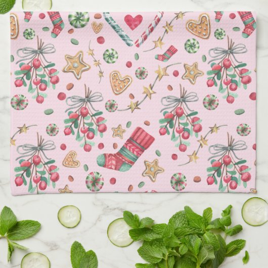 おもしろいクリスマスクッキーとお菓子   キッチンタオル (折り畳み)