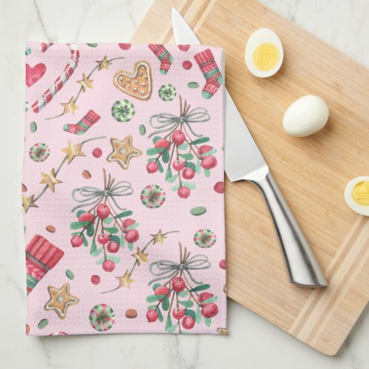 おもしろいクリスマスクッキーとお菓子 キッチンタオル (四つ折り)