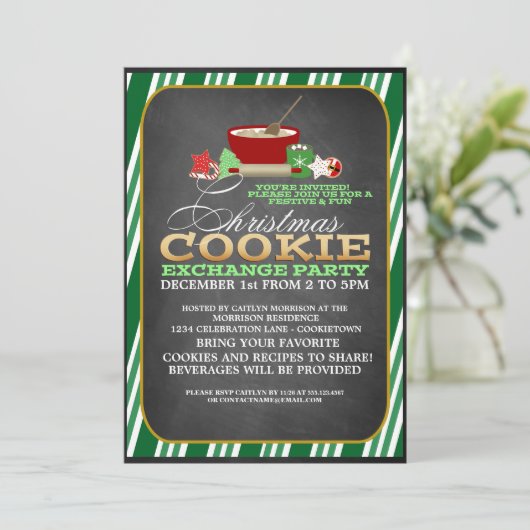 おもしろいクリスマスクッキー交換パーティの招待状 招待状 (スタンド正面)