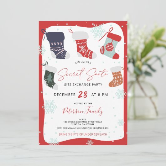 おもしろいクリスマスクッキー秘密のサンタ交換パーティー 招待状 (スタンド正面)
