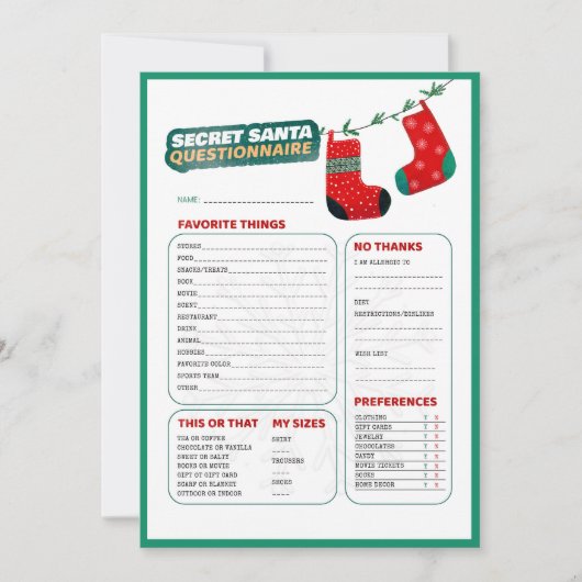おもしろいクリスマスゲーム秘密サンタアンケート シーズンカード (正面)