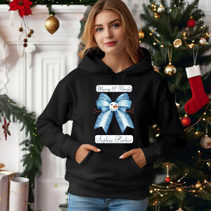 おもしろいクリスマスコケット雪だるまボウブラック&ホワイト パーカ