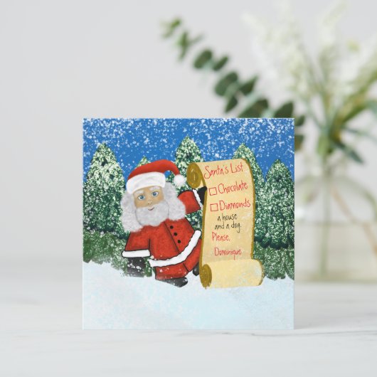 おもしろいクリスマスサンタのギフト一覧ホリデーカード 招待状 (スタンド正面)