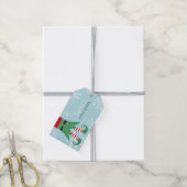 おもしろいクリスマスサンタの小さなヘルパー小妖精や小人スノーブルー ギフトタグ (より糸付き)