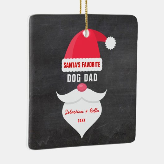 おもしろいクリスマスサンタの犬のお気に入りのパパ写真 セラミックオーナメント (右)