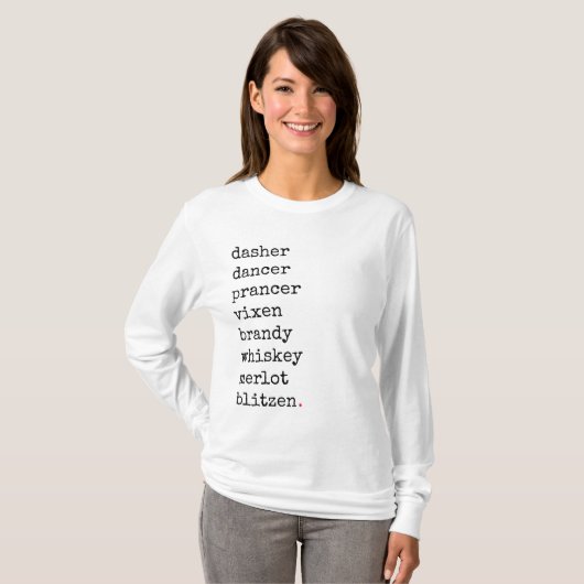 おもしろいクリスマスサンタアルコールトナカイの名前 Tシャツ (正面フル)