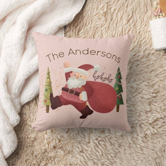 おもしろいクリスマスサンタイラストレーションファミリー名ピンク クッション (ブランケット)