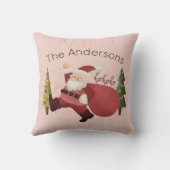 おもしろいクリスマスサンタイラストレーションファミリー名ピンク クッション (裏面)