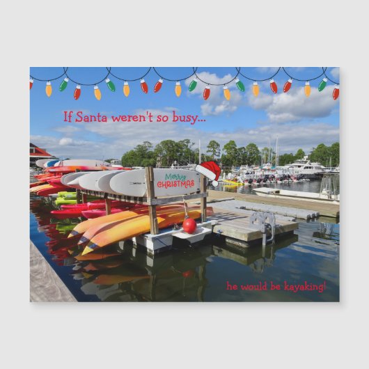 おもしろいクリスマスサンタカヤック磁気ホリデーカード (正面)