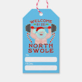 おもしろいクリスマスサンタクローススワールウエイトリフター ギフトタグ (正面)