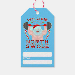 おもしろいクリスマスサンタクローススワールウエイトリフター ギフトタグ