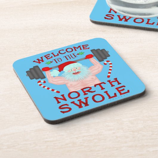 おもしろいクリスマスサンタクローススワールウエイトリフター コースター (左側)