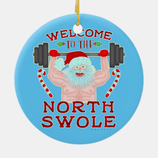 おもしろいクリスマスサンタクローススワールウエイトリフター セラミックオーナメント (裏面)