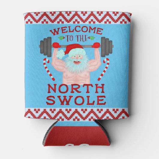 おもしろいクリスマスサンタクローススワールウエイトリフター 缶クーラー (正面)