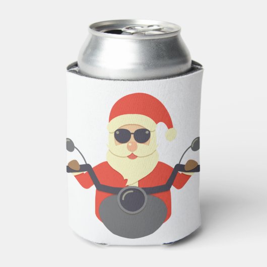 おもしろいクリスマスサンタクロースバイクバイクもしくは自転車に乗る人ハーレー 缶クーラー (缶正面)