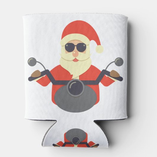 おもしろいクリスマスサンタクロースバイクバイクもしくは自転車に乗る人ハーレー 缶クーラー (裏面)
