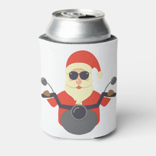 おもしろいクリスマスサンタクロースバイクバイクもしくは自転車に乗る人ハーレー 缶クーラー (缶裏面)