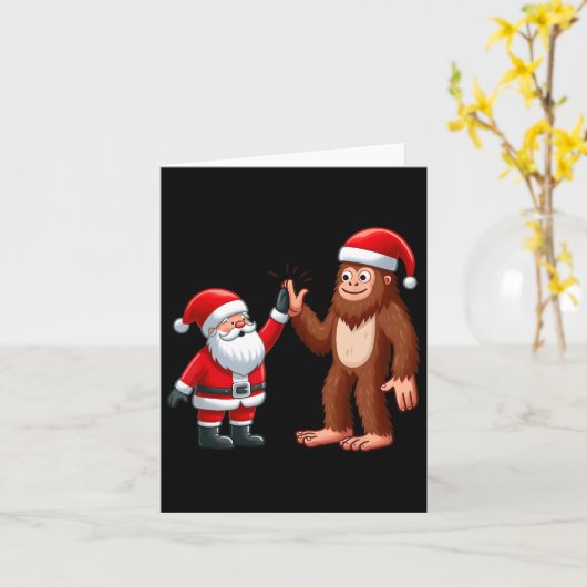 おもしろいクリスマスサンタクロースビッグフートハイフィビングXm カード (黄色い花)