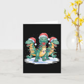おもしろいクリスマスサンタトナカイかわいい恐竜サンタ カード (黄色い花)