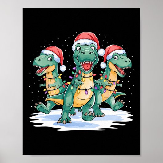 おもしろいクリスマスサンタトナカイかわいい恐竜サンタ ポスター (正面)