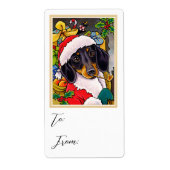 おもしろいクリスマスサンタドグダックスシュントのギフトサック ラベル (正面)