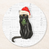 おもしろいクリスマスサンタブラックボンベイ猫 ラウンドペーパーコースター (正面)