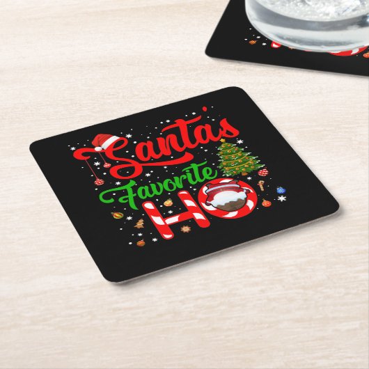 おもしろいクリスマスサンタホお気に入りのクリスマス スクエアペーパーコースター (アングル)