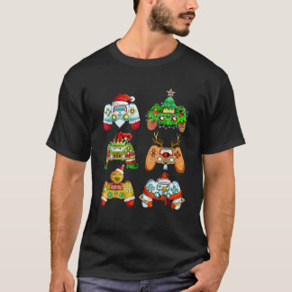 おもしろいクリスマスサンタ小妖精や小人ゲーミングコントローラーゲーマー Tシャツ