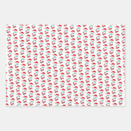 おもしろいクリスマスサンタ小妖精や小人トナカイ顔マスク ラッピングペーパーシート