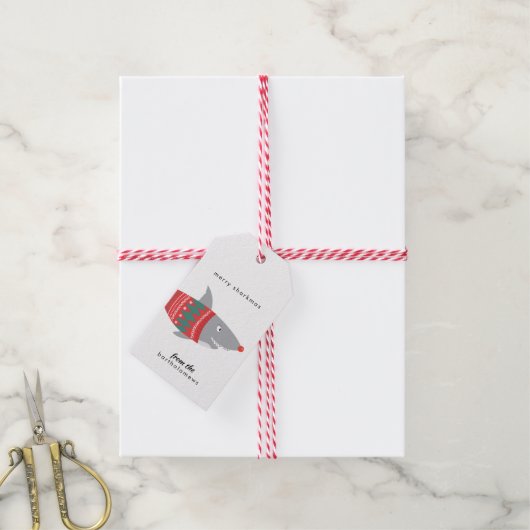 おもしろいクリスマスシャークギフトラベル ギフトタグ (より糸付き)