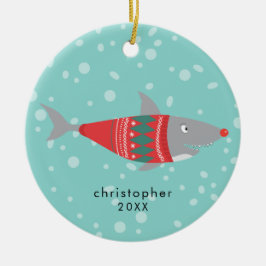 おもしろいクリスマスシャークセラミックオーナメント セラミックオーナメント