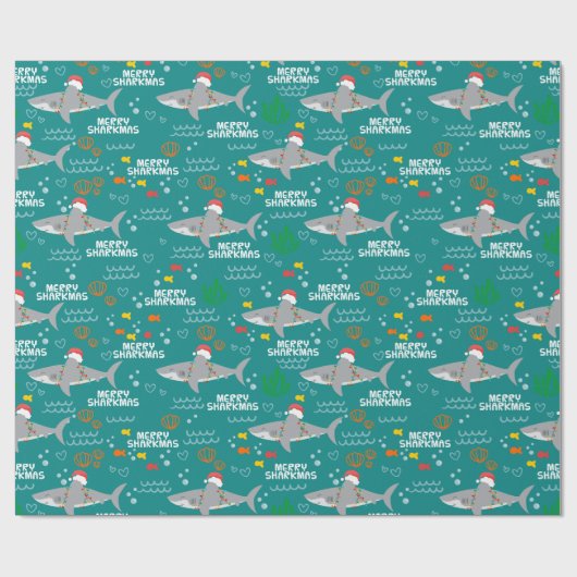 おもしろいクリスマスシャークメリークリスマス ラッピングペーパー (フラット)